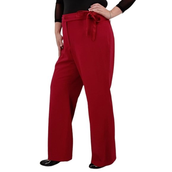 Vintage Pants - VTG 90s Apostrophe Burgundy High Rise Satin Ribbon Belt Bow Tie Dress Pants 18